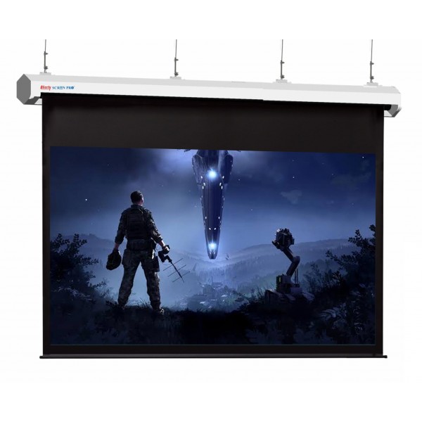 Liberty Screen Pro Topview Plus 400" (4:3) (ET Plus) Giant Motorized Screen - Stainless Steal (Black Drop UP 600mm) with 868MHz Wire Less Remote Control (with wooden crate packing)